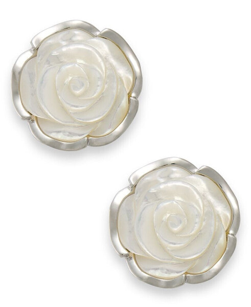 Sterling Silver Earrings, Mother of Pearl Flower Earrings