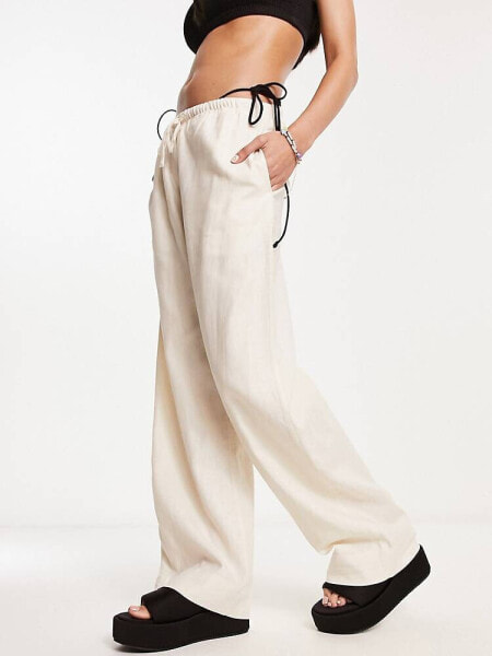 Weekday Mia linen mix trousers in off-white
