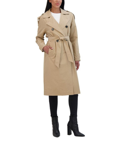 Women's Belted Double Breasted Long Trench Coat