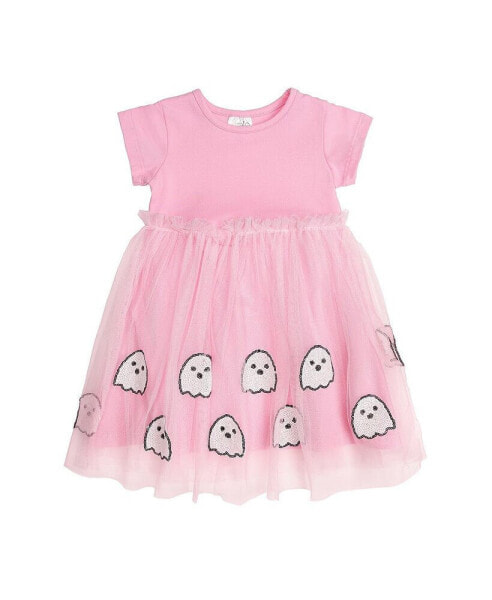 Toddler Girls Ghost Sequin Halloween Short Sleeve Tutu Dress