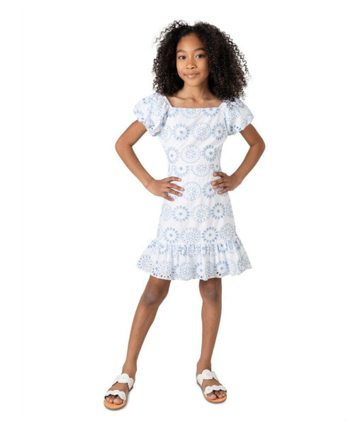 Big Girls 2-Tone Eyelet Dress