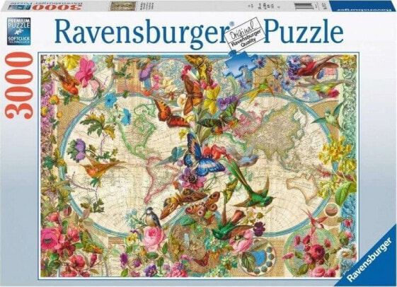 Ravensburger Puzzle 3000 elementów Flora i Fauna. Mapa Świata