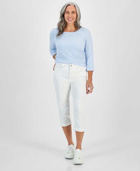 Petite Curvy-Fit Mid Rise Cuffed Capri Jeans, Created for Macy's