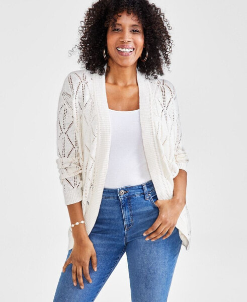 Petite Open-Stitch Long-Sleeve Cardigan, Created for Macy's