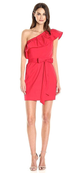 MILLY 154912 Women's Tara Dress Solid One Shoulder Tomato Size 10