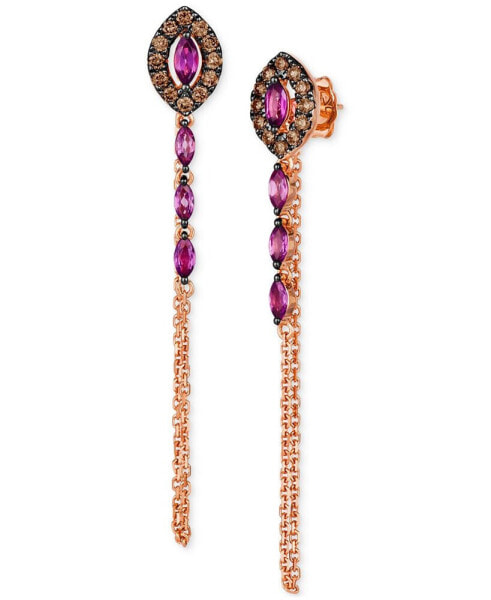 Chocolatier Raspberry Rhodolite (3/4 ct. t.w.) & Chocolate Diamonds (3/8 ct. t.w.) Linear Drop Earrings in 14k Rose Gold