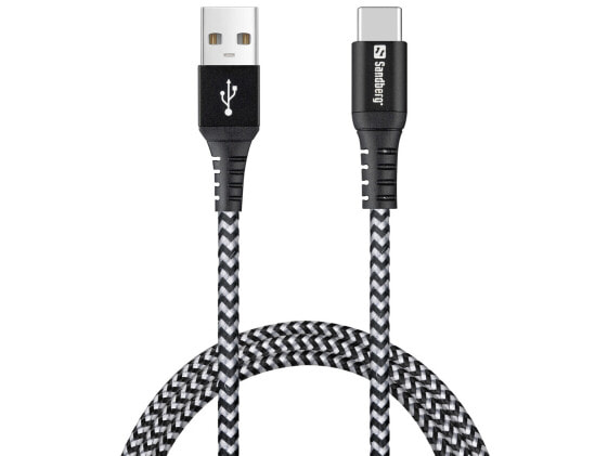 SANDBERG Survivor USB-C- USB-A Cable 1M - 1 m - USB A - USB C - USB 2.0 - Black - Grey