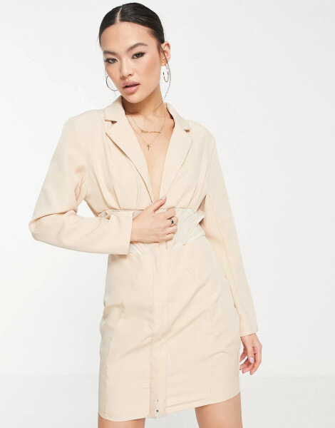 Femme Luxe corset blazer dress in beige