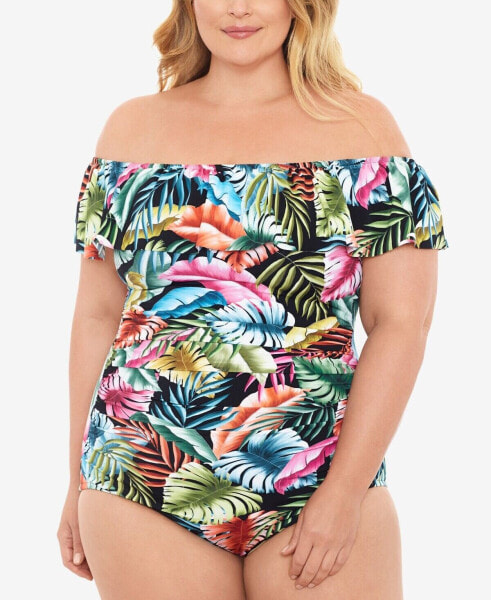 Swim Solutions Plus Size Off-The-Shoulder One-Piece Swimsuit Muti Size 24W