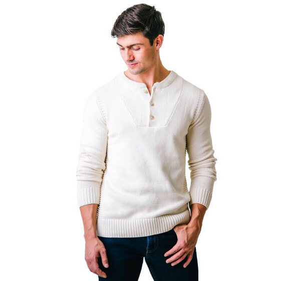 Men's Organic Cotton Long Sleeve Henley Sweater with Rib Knit Details