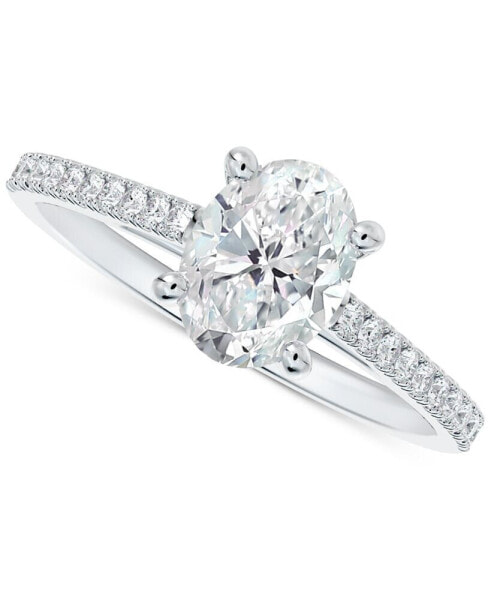 Diamond Oval-Cut Cathedral Solitaire & Pavé Engagement Ring (7/8 ct. t.w.) in 14k White Gold