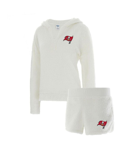 Women's Cream Tampa Bay Buccaneers Fluffy Hoodie Top and Shorts Set