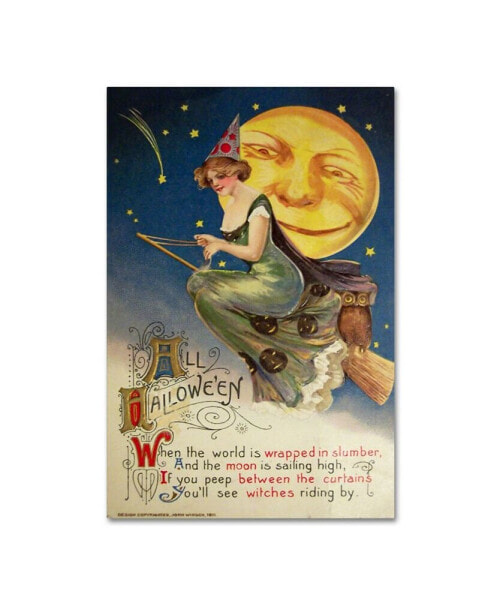 Vintage Apple Collection 'Halloween Witch Green Dress Moon' Canvas Art - 30" x 47"