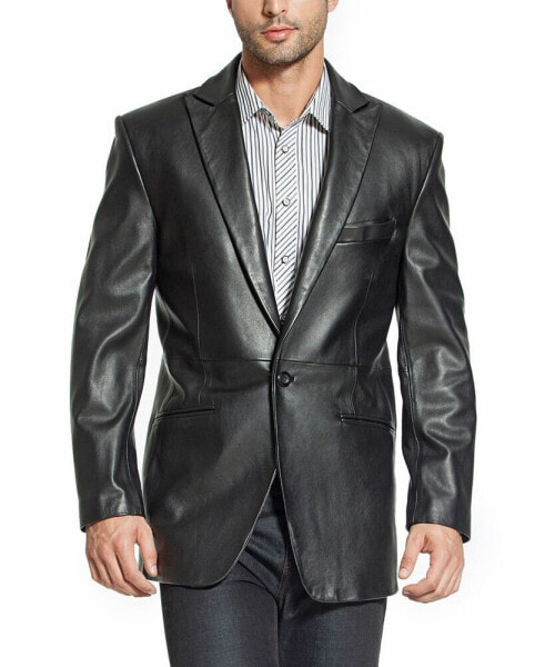 Men One-Button Tuxedo Leather Blazer - Short