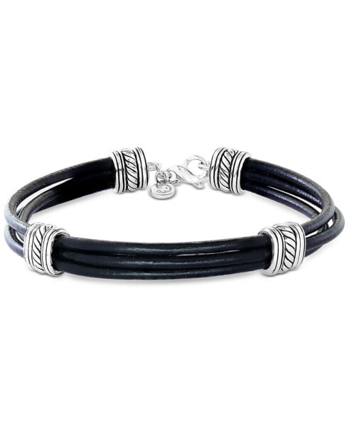 EFFY® Men's Leather Multi-Cord Statement Bracelet in Sterling Silver