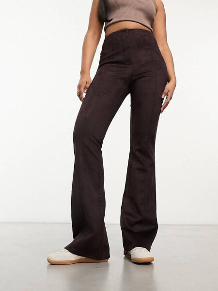 River Island suedette bootleg trouser in dark brown