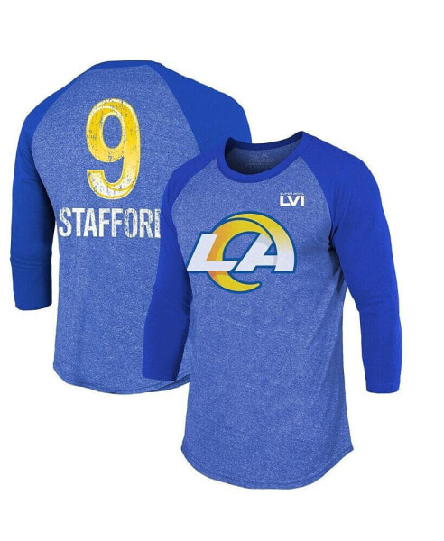 Men's Threads Matthew Stafford Royal Los Angeles Rams Super Bowl LVI Name Number Raglan 3/4 Sleeve T-shirt