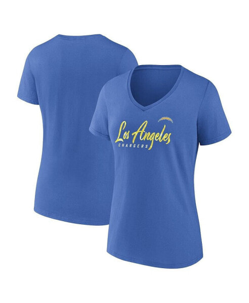 Women's Powder Blue Los Angeles Chargers Shine Time V-Neck T-shirt