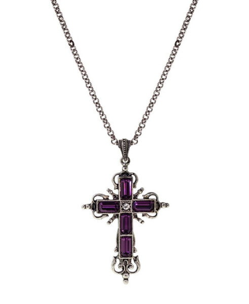 Symbols of Faith silver-Tone Purple Crystal Cross Necklace