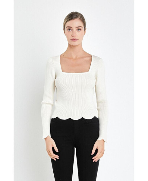 Women's Scallop Hem Long Sleeve Sweater