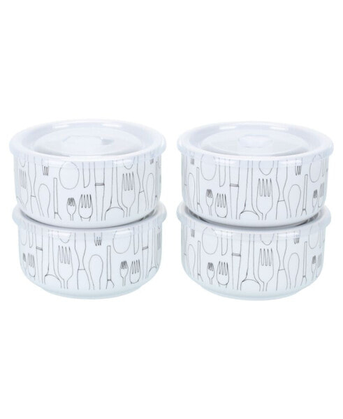 Porcelain Cutlery Storage Jars with Lids, Set of 4