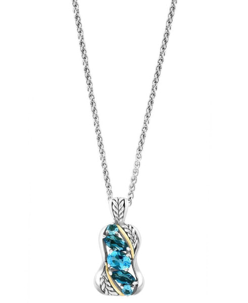 EFFY Collection eFFY® Blue Topaz 18" Pendant Necklace (3 ct. t.w.) Sterling Silver & 18k Gold-Plate