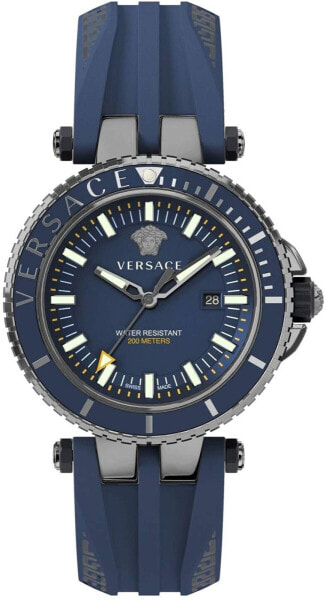 Versace V-Race Diver Herrenuhr Blaues Armband Blaues Stahlgehäuse Zifferblatt 46mm VEAK00218