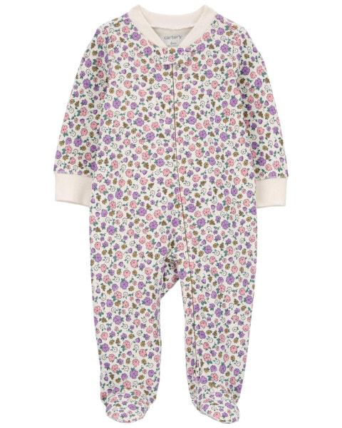 Baby Floral 2-Way Zip Cotton Sleep & Play Pajamas NB