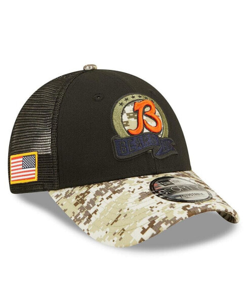 Men's Black, Camo Chicago Bears 2022 Salute To Service 9FORTY Snapback Trucker Hat