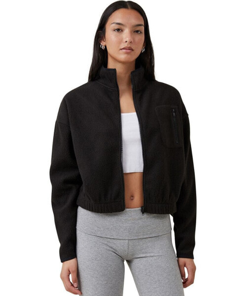 Women's Teddy Fleece Cropped Zip Through Sweater