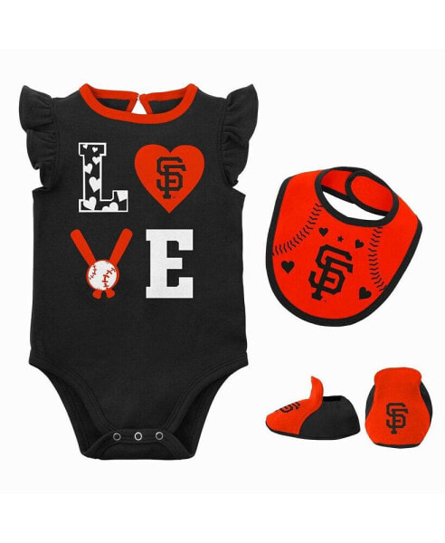 Newborn and Infant Boys and Girls Black and Orange San Francisco Giants Three-Piece Love of Baseball Bib, Bodysuit and Booties Set