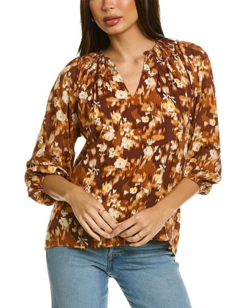 Bobeau Smocked Collar Blouse Women's Brown S