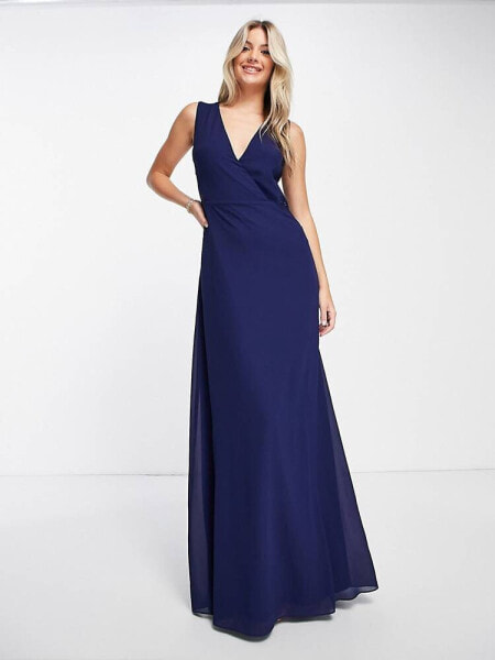 TFNC Bridesmaid open back lace insert dress in navy blue