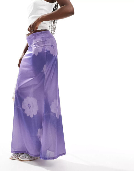 ASOS DESIGN stretch satin maxi skirt with lilac ombre floral print