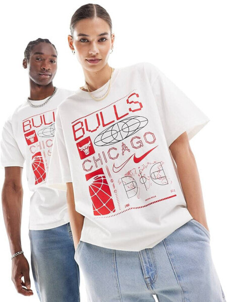 Nike Basketball NBA Unisex  Chicago Bulls logo t-shirt in white and red 