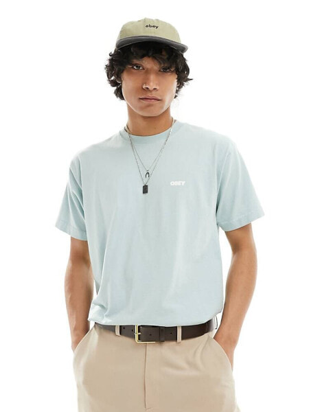 Obey heavy weight overdyed t-shirt in boxy fit in aqua blue