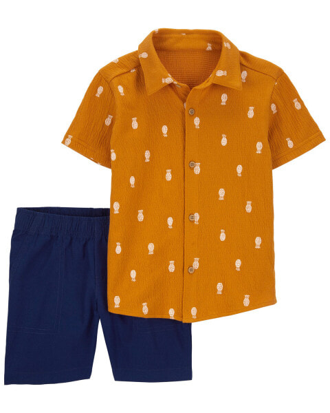 Toddler 2-Piece Pineapple-Print Shirt & Canvas Shorts Set 2T