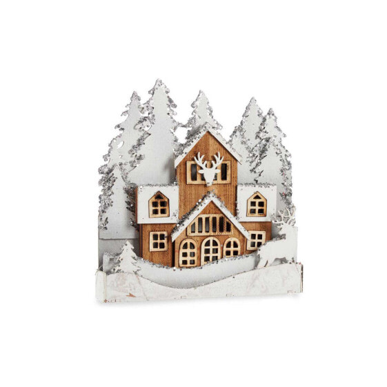 Decorative Figure White Brown Wood Town 44 x 43 x 6 cm Christmas