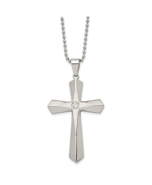 Chisel brushed and CZ Cross Pendant Ball Chain Necklace