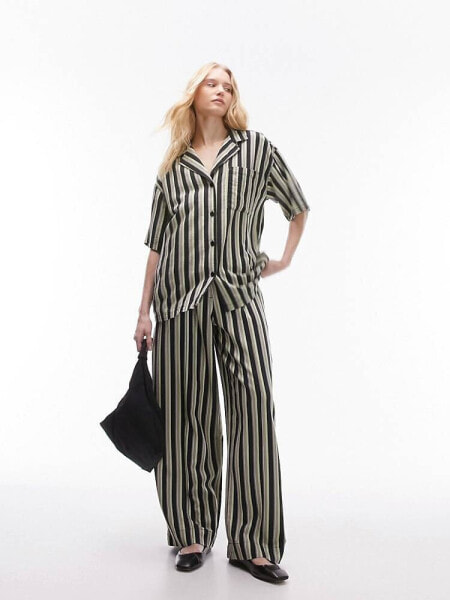 Topshop co ord stripe linen straight leg trouser in multi