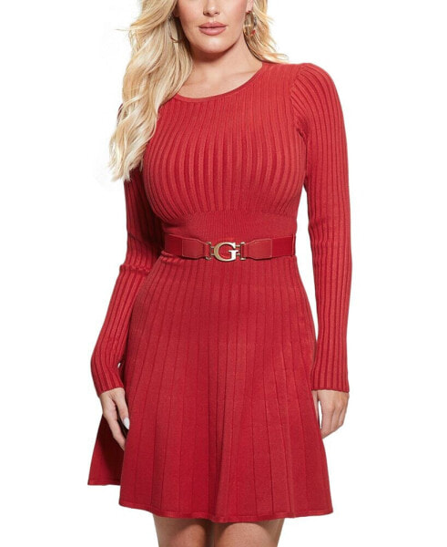 Women's Logo-Belt Fit & Flare Paige Sweater Dress