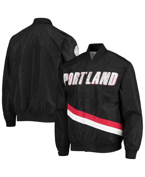 Men's Portland Trail Blazers Black Hardwood Classics 75th Anniversary Authentic Warmup Full-Snap Jacket