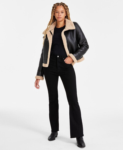 Juniors' Faux-Shearling Moto Jacket