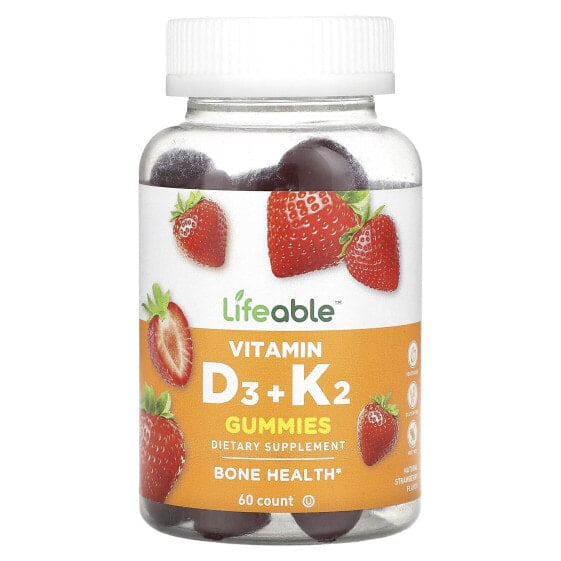 Витаминный комплекс Lifeable Vitamin D3 + K2, натуральная клубника, 60 жевательных драже