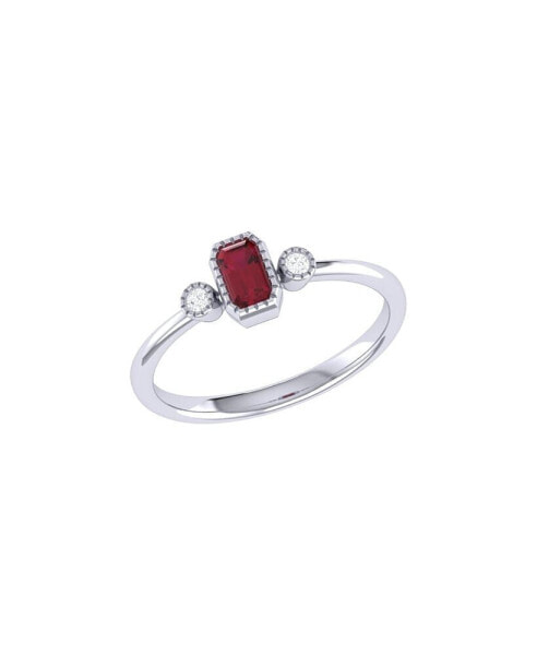 Emerald Cut Ruby Gemstone, Natural Diamonds Birthstone Ring in 14K White Gold