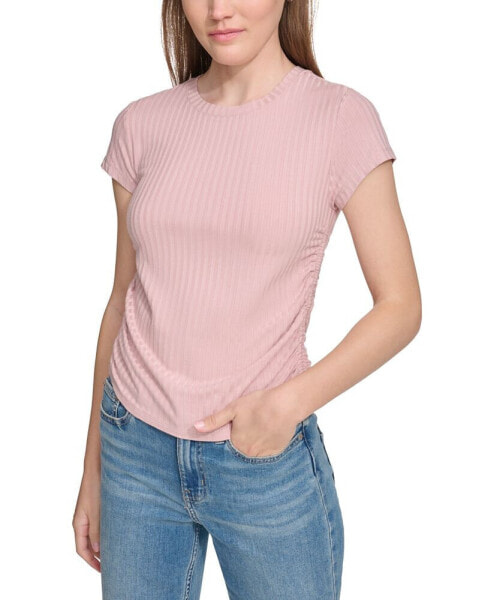 Women's Short-Sleeve Side-Ruched Crop Top