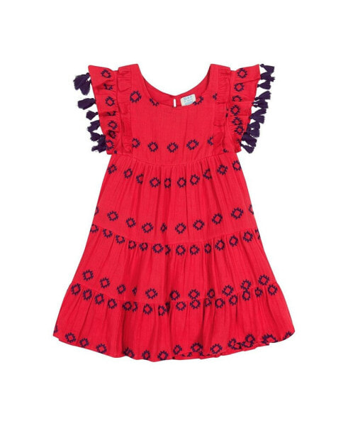 Little Girls Sophie Tassel Dress Red Embroidery