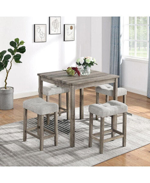 Industrial 5-Piece Dining Table Set with Bar Stools