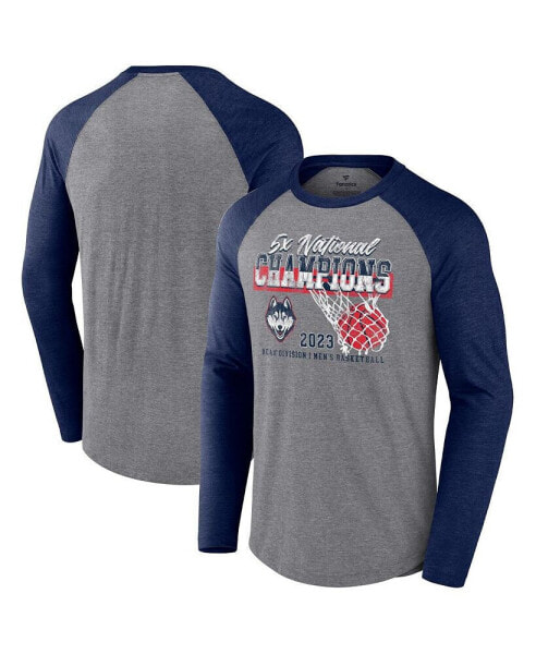 Heather Gray UConn Huskies Five-Time NCAA Men's Basketball National Champions Retro Tri-Blend Long Sleeve T-shirt