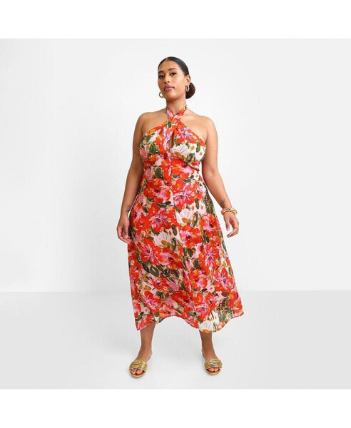 Plus Size Giada Floral Halter Midi Slip Dress